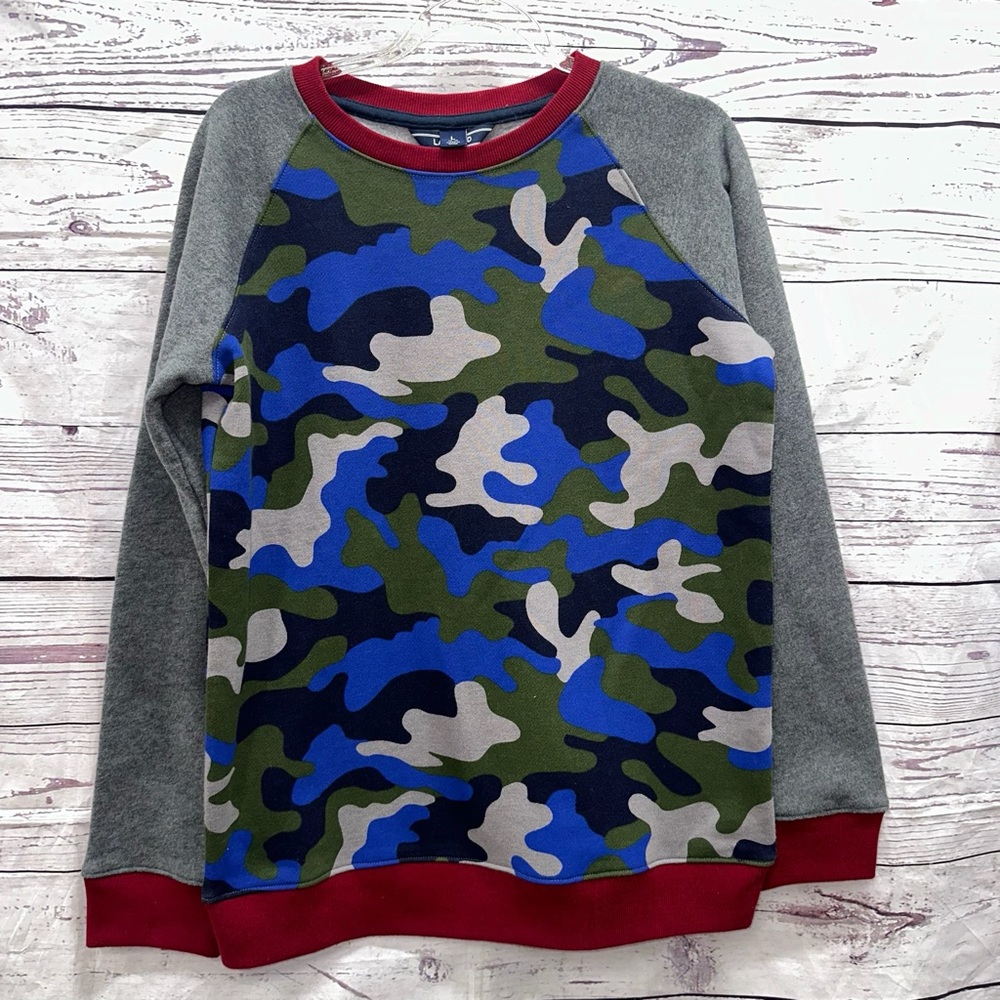Lands’ End Boys Army Fatigue Print Pullover Sweatshirt size L 14-16